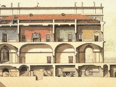 Sezione longitudinale del palazzo Chigi Albani e fonte Papacqua