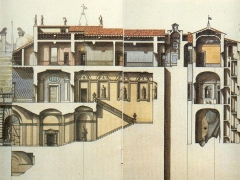 Sezione trasversale del palazzo Chigi Albani e fonte Papacqua