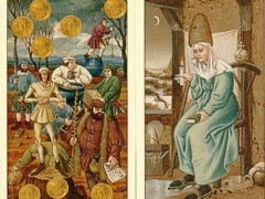 Il bagatto, la ruota della fortuna, l’eremita, 8 di danari, la papessa, asso di coppe